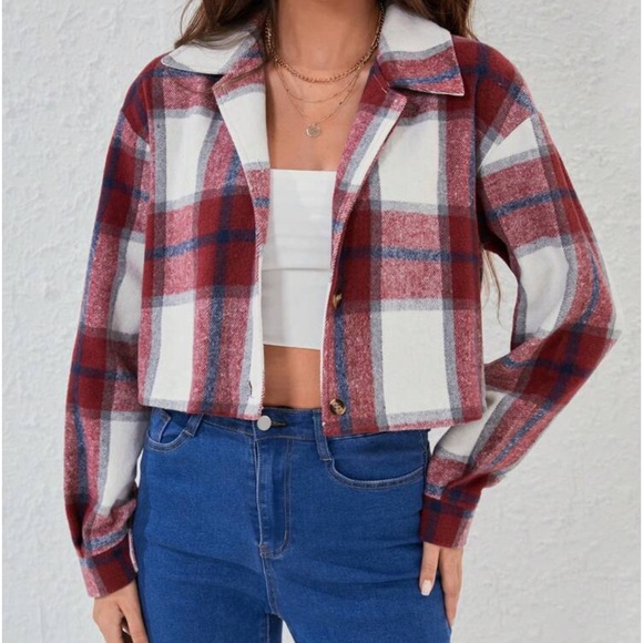 New plaid flannel button down top or jacket - Picture 3 of 7